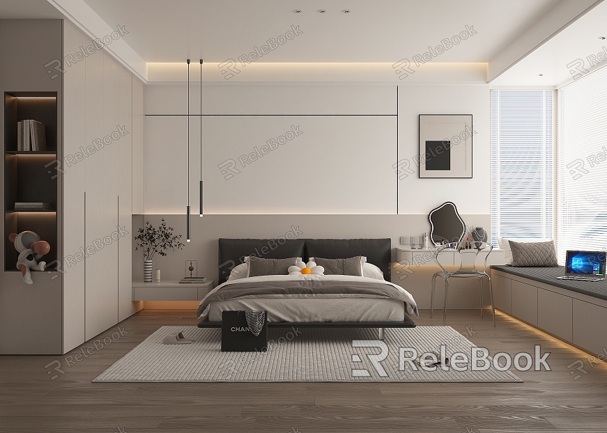 Simple Cream Style Bedroom model