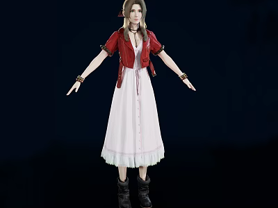 Woman In Red Jacket And White Dress With Black Boots And Accessories 3d model