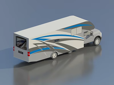 Modern Gray RV Featuring Blue Stripes Stylish Exterior Design For Travel 3d model