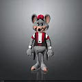 3D Cartoon Gray Mouse Character With Red Cap Red And White Shirt And Gloves