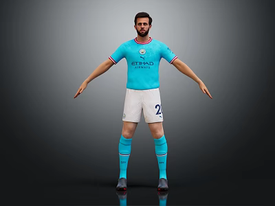 Man In Light Blue Manchester City Jersey Number 2 White Shorts Blue Socks Arms Outstretched 3d model