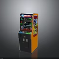 Classic Arcade Game Machine With Bright Orange Cabinet And Colorful Game Display Screen