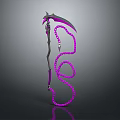 Purple Scythe Weapon Featuring Coiled Chain 3D Model Design With Curved Blade And Reflective Surface
