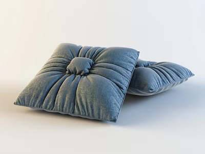 Soft Blue Velvet Tufted Pillows With Pleated Surface And Button Detail 3d model