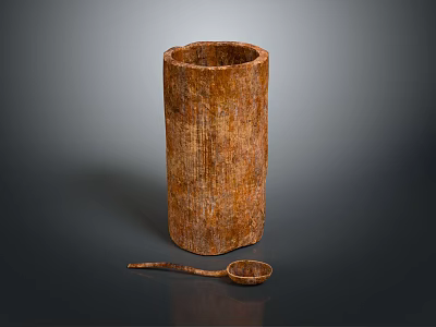 Natural Wooden Cylindrical Container With Small Spoon Natural Texture For Home Daily Use 3d model