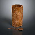 Natural Wooden Cylindrical Container With Small Spoon Natural Texture For Home Daily Use
