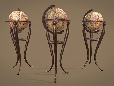 Vintage Globe Decorative Ornament Set with Wooden Stand for Home Decor 3d model