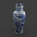 Blue and White Ceramic Vase with Traditional Floral Patterns and Decorative Lid