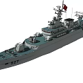 Military Warship 527 With Radar Antennas Red Flag And Weapon Systems