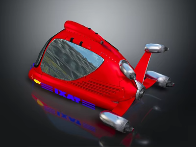 Red Futuristic Shark Inspired Vehicle With Transparent Cockpit And Silver Components 3d model