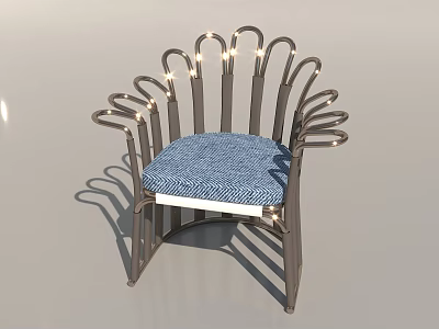 Modern Leisure Chair With Curved Metal Frame And Blue Textured Comfortable Cushion 3d model