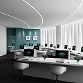 Bright Public Office Space With Multiple Computers White Chairs Natural Light From Windows And Plants
