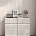 Modern White And Brown Dresser With Radio Framed Art And Dried Flowers