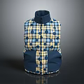 Blue and Yellow Plaid Vest With Round Dots Stand Collar Front Button And Side Pockets 3d model