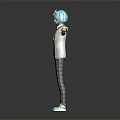 Anime 3D Character Creature With Blue Green Hair White Coat Yellow Vest And Outstretched Arms