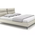 Elegant Modern Beige Leather Double Bed With Upholstered Headboard And Bed Linens 3d model