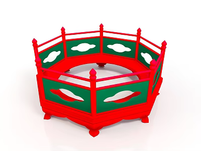 Ornate Traditional Octagonal Building Structure With Red And Green Fence Details 3d model
