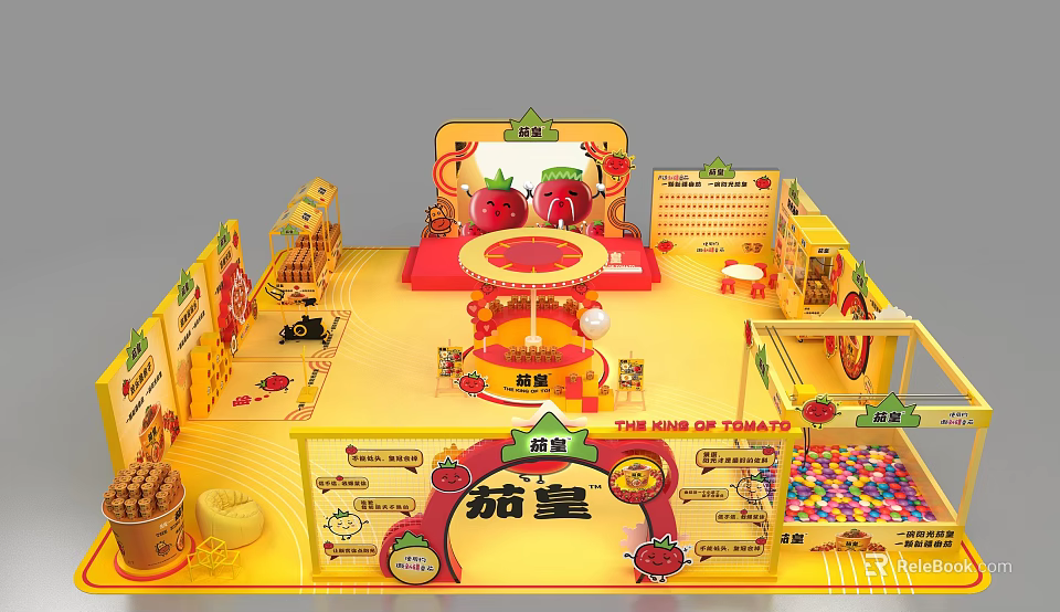 The King of Tomato Themed Exhibition Booth With Yellow Decor And Interactive Areas 3d model 