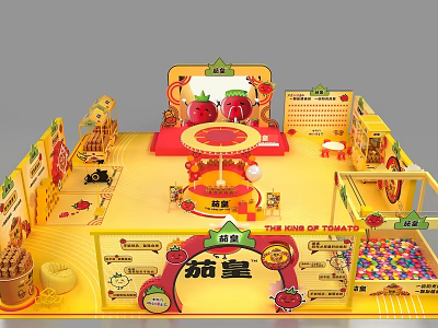 The King of Tomato Themed Exhibition Booth With Yellow Decor And Interactive Areas 3d model