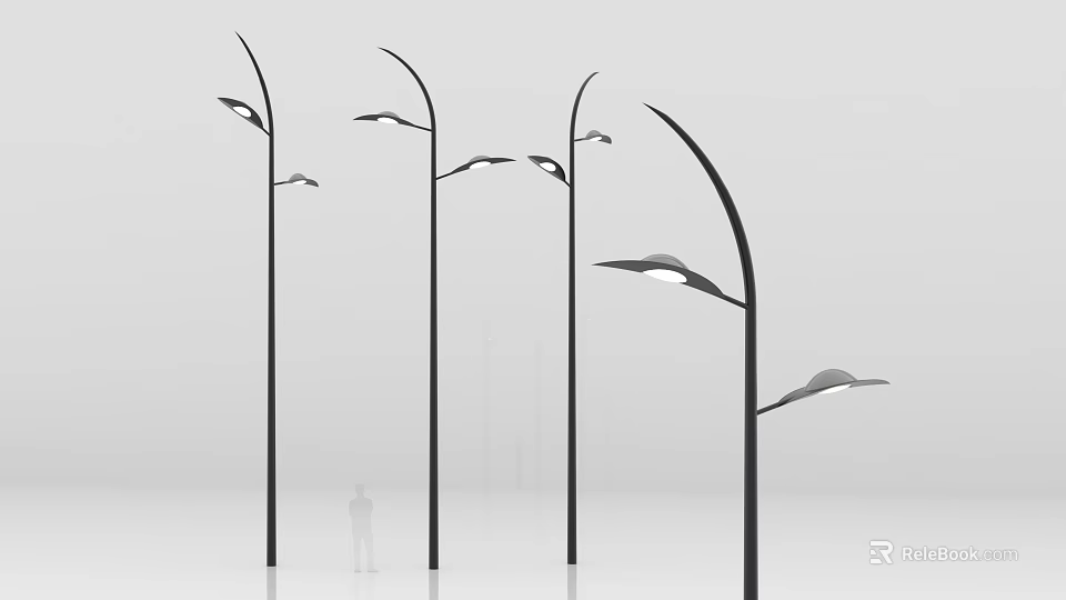 Modern Outdoor Street Lights With Curved Pole Sleek Black Design For Urban Road Lighting 3d model 
