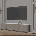 Elegant White and Gold TV Stand with Cabinet Doors and Wall Sconces on Wooden Floor