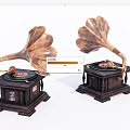Vintage Phonograph Speakers With Wooden Base And Classic Horn Design For Home Decor