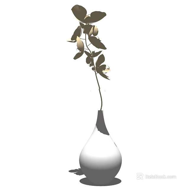 Elegant White Vase With Green Leaves And White Blooms For Home Decoration 3d model 