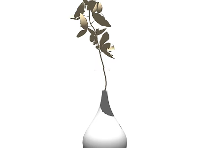 Elegant White Vase With Green Leaves And White Blooms For Home Decoration 3d model
