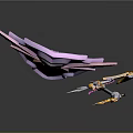 Purple Shield And Decorative Staff With Heart Shaped Emblem And Ornate Details