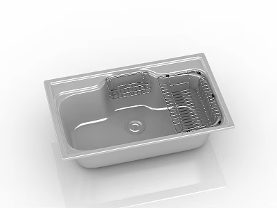 Stainless Steel Single Bowl Kitchen Sink With Built In Drainer Rack 3d model