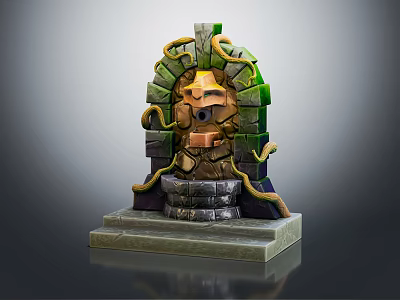 Ancient Stone Archway Decorated With Green Vines And Pedestal Base Structure 3d model