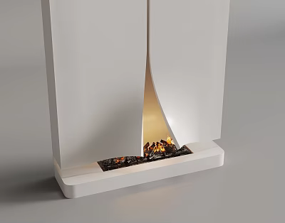 Modern White Fireplace Design With Burning Flames And Decorative Interior Elements 3d model