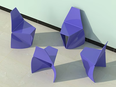 Purple Geometric Leisure Chairs in Interior with Light Colored Floor and Wall 3d model