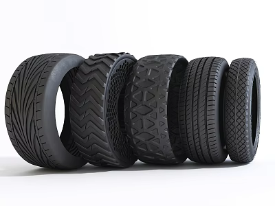 Collection Of Car Tires With Various Tread Patterns And Designs 3d model