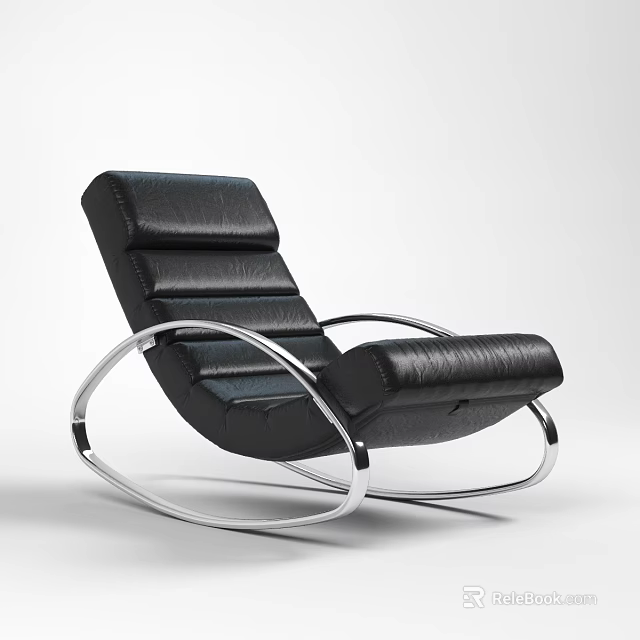 Modern Black Leather Leisure Chair with Silver Metal Curved Frame and Comfortable Design 3d model 