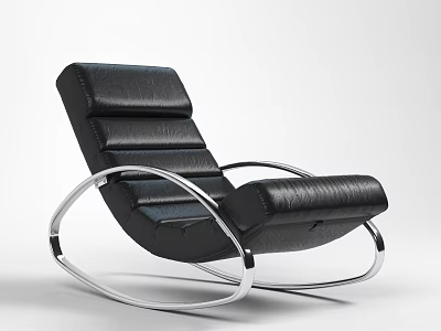 Modern Black Leather Leisure Chair with Silver Metal Curved Frame and Comfortable Design 3d model