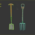Orange And Green Handle Garden Hardware Tools With Metal Shovel And Fork