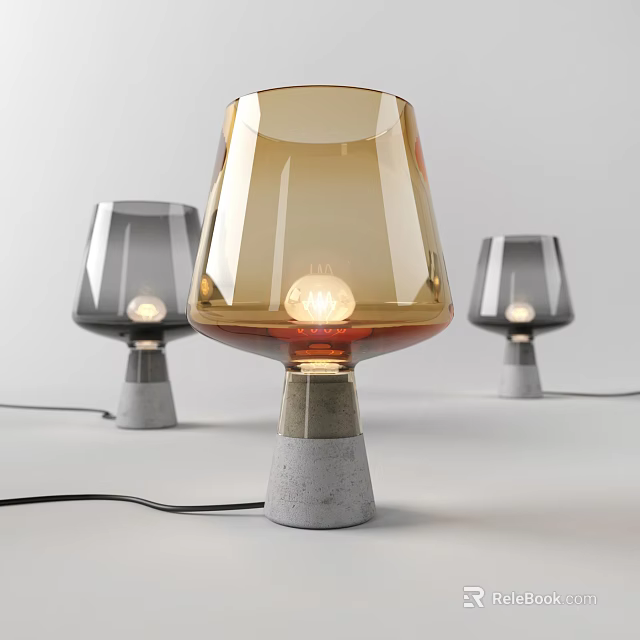 Modern Table Lamp With Amber Glass Shade And Concrete Base For Interior Decor 3d model 