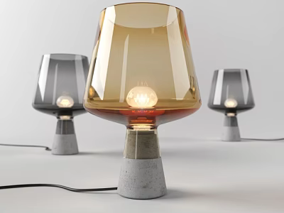 Modern Table Lamp With Amber Glass Shade And Concrete Base For Interior Decor 3d model