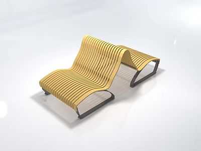 Modern Striped Wooden Outdoor Sofa Featuring Curved Design For Patio Area 3d model
