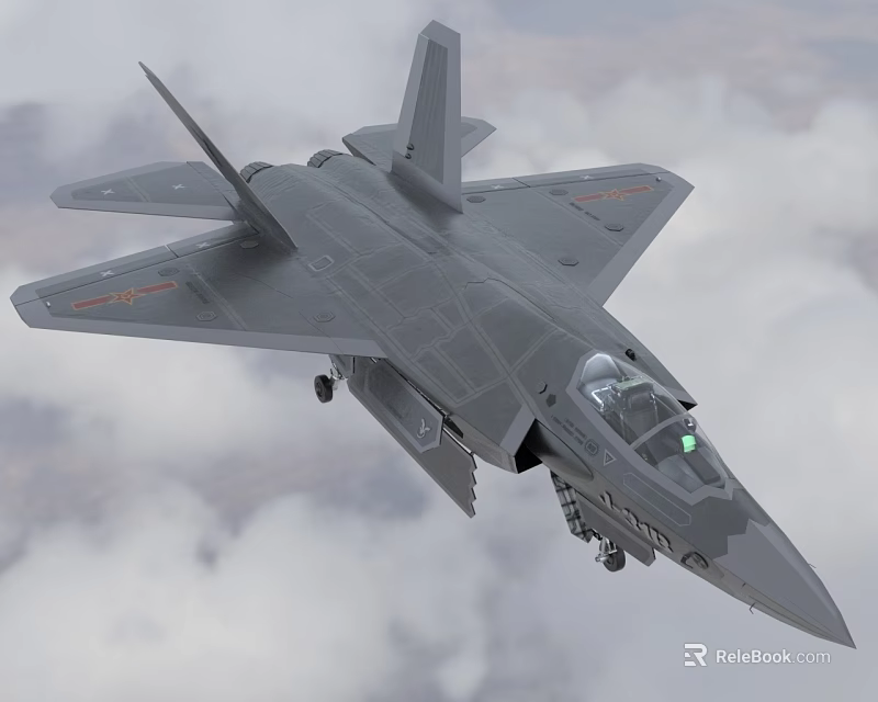 Advanced Modern Stealth Fighter Jet Flying High in Clouds With Visible Cockpit and Gray Body 3d model 
