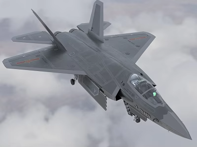 Advanced Modern Stealth Fighter Jet Flying High in Clouds With Visible Cockpit and Gray Body 3d model
