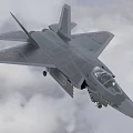 Advanced Modern Stealth Fighter Jet Flying High in Clouds With Visible Cockpit and Gray Body