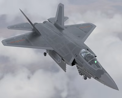 Advanced Modern Stealth Fighter Jet Flying High in Clouds With Visible Cockpit and Gray Body 3d model