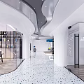 Modern Public Office Space Interior With Glass Partitions Bookshelves And Curved Ceiling