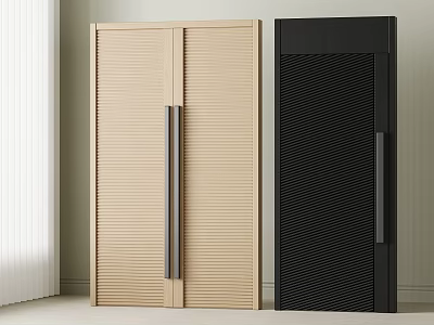 Light Wood And Black Double Door With Vertical Stripes Grid Texture And Silver Handles 3d model