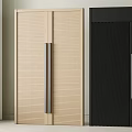 Light Wood And Black Double Door With Vertical Stripes Grid Texture And Silver Handles