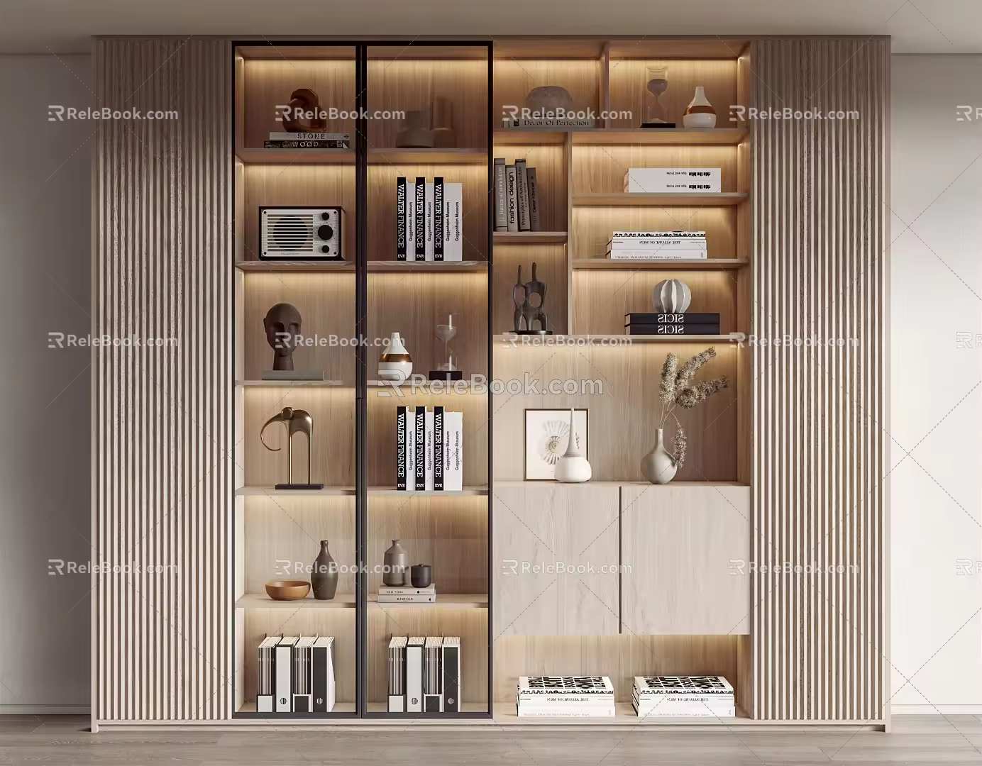 Modern bookcase ornaments combination 3d model