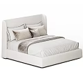 Elegant Modern Double Bed With Soft Upholstered Headboard Beige Pillows And Grey Blanket