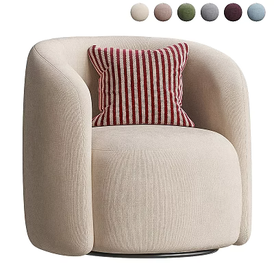 Beige Single Sofa With Textured Fabric And Red White Striped Pillow For Living Room 3d model